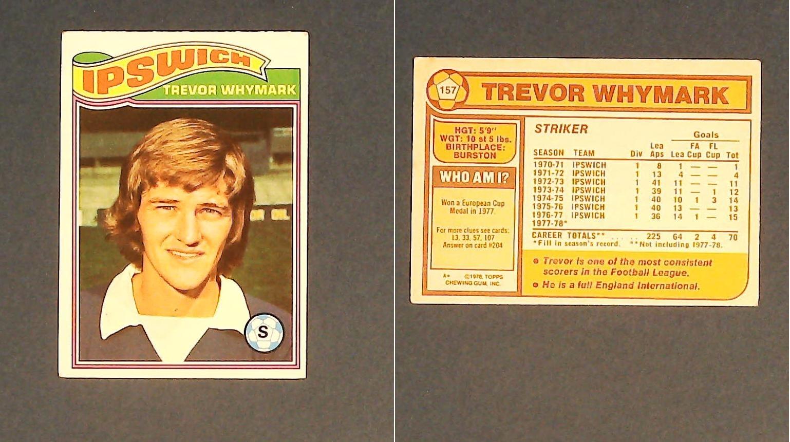 Topps Chewing Gum Orange Back Football Cards - 1978 No 157 Trevor Whymark Ipswich Town