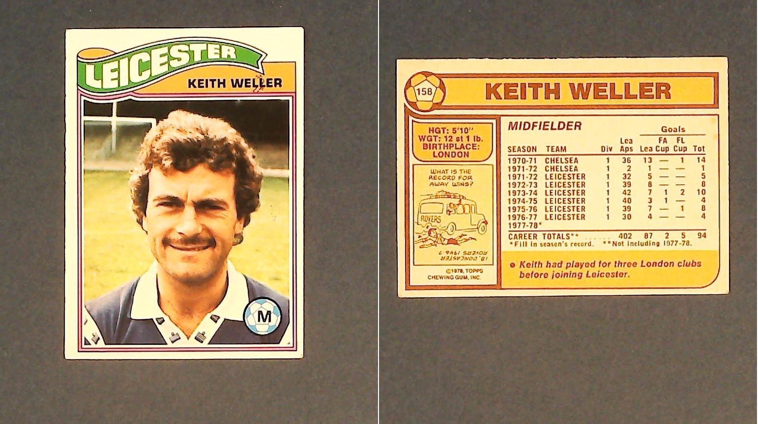 Topps Chewing Gum Orange Back Football Cards - 1978 No 158 Keith Weller Leicester City