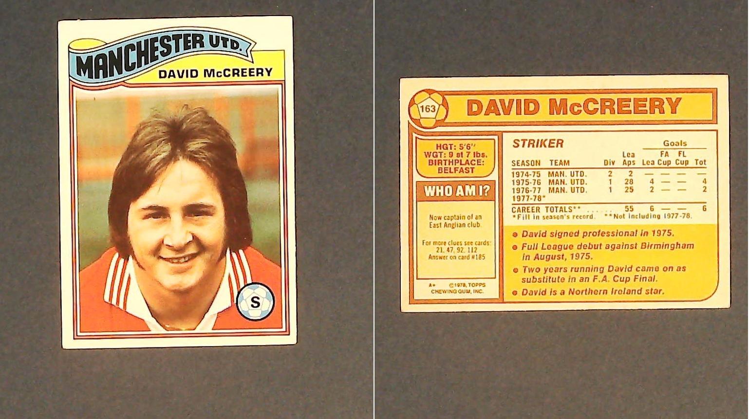 Topps Chewing Gum Orange Back Football Cards - 1978 No 163 David McCreery Manchester United