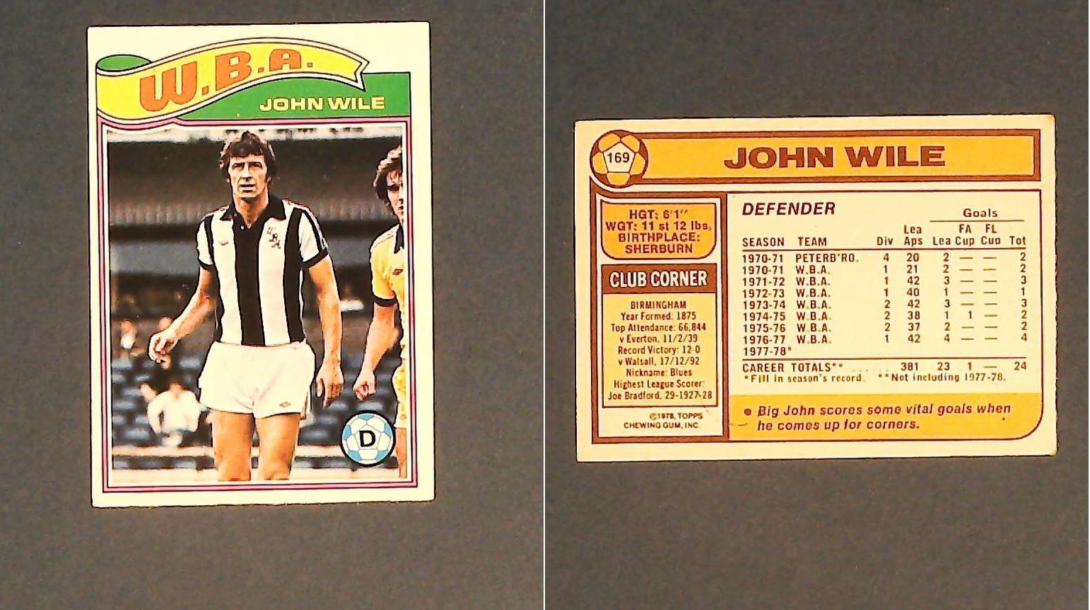 Topps Chewing Gum Orange Back Football Cards - 1978 No169 John Wile West Bromwich Albion