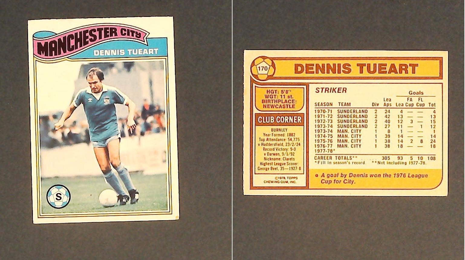 Topps Chewing Gum Orange Back Football Cards - 1978 No170 Dennis Tueart Manchester City