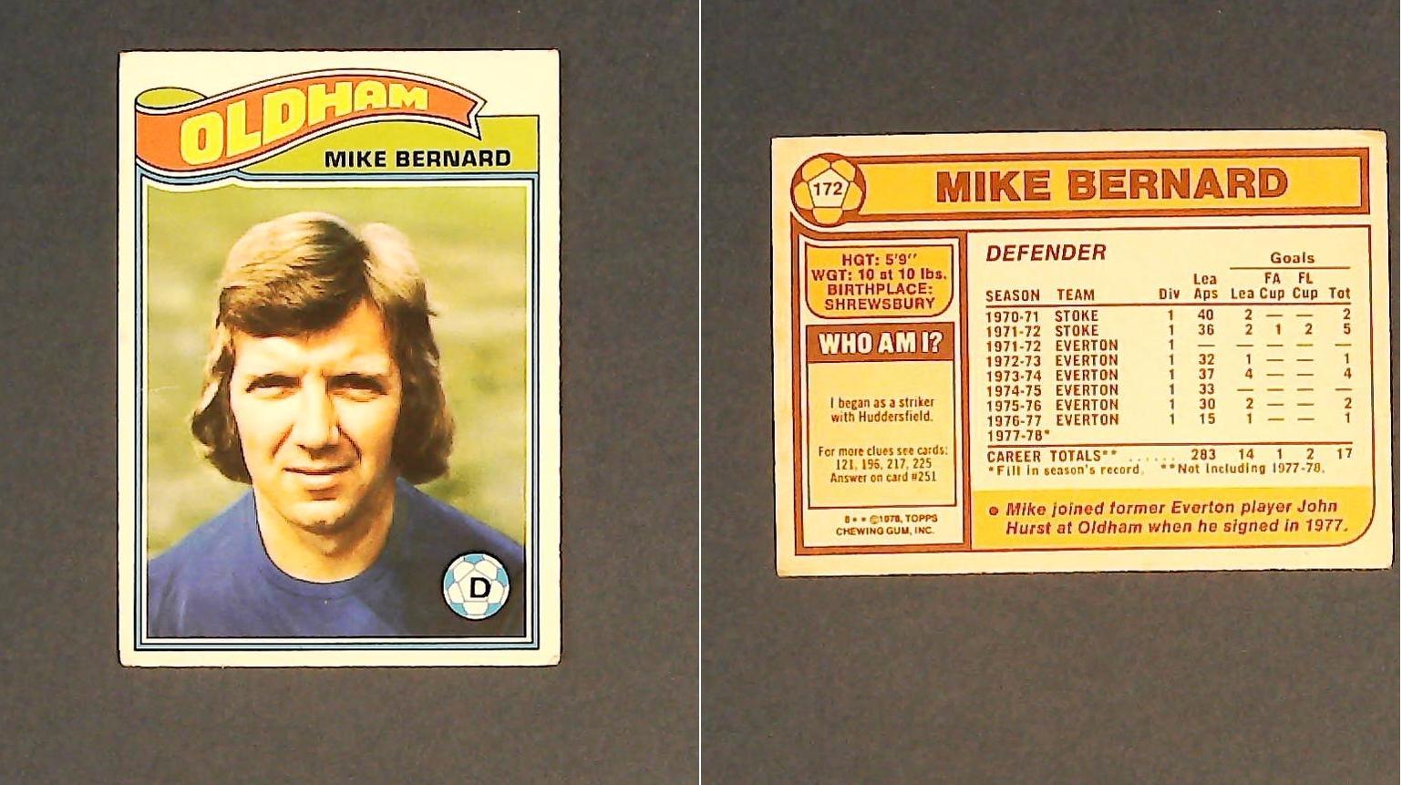 Topps Chewing Gum Orange Back Football Cards - 1978 No172 Mike Bernard Oldham Athletic
