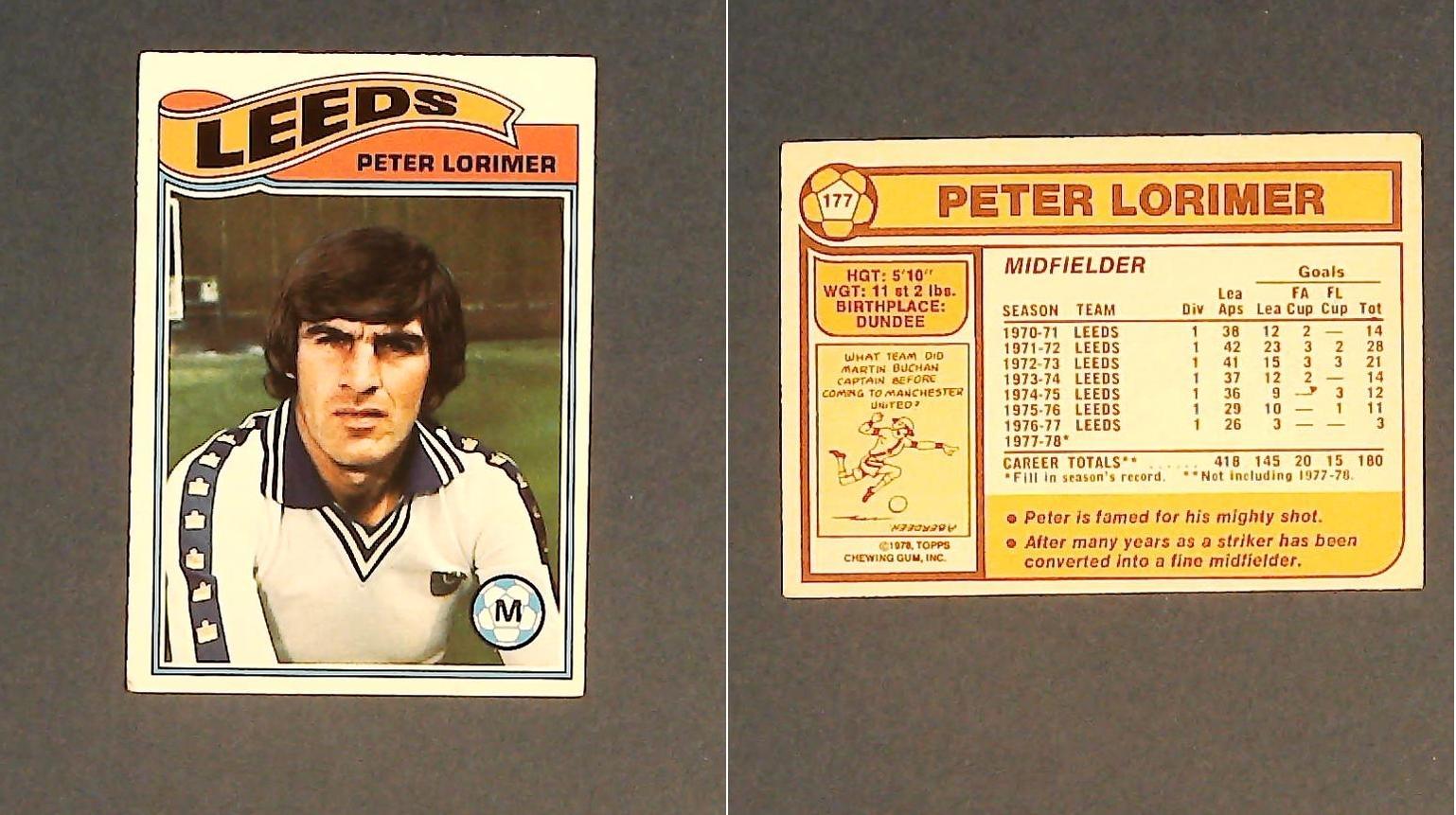Topps Chewing Gum Orange Back Football Cards - 1978 No 177 Peter Lorimer Leeds United