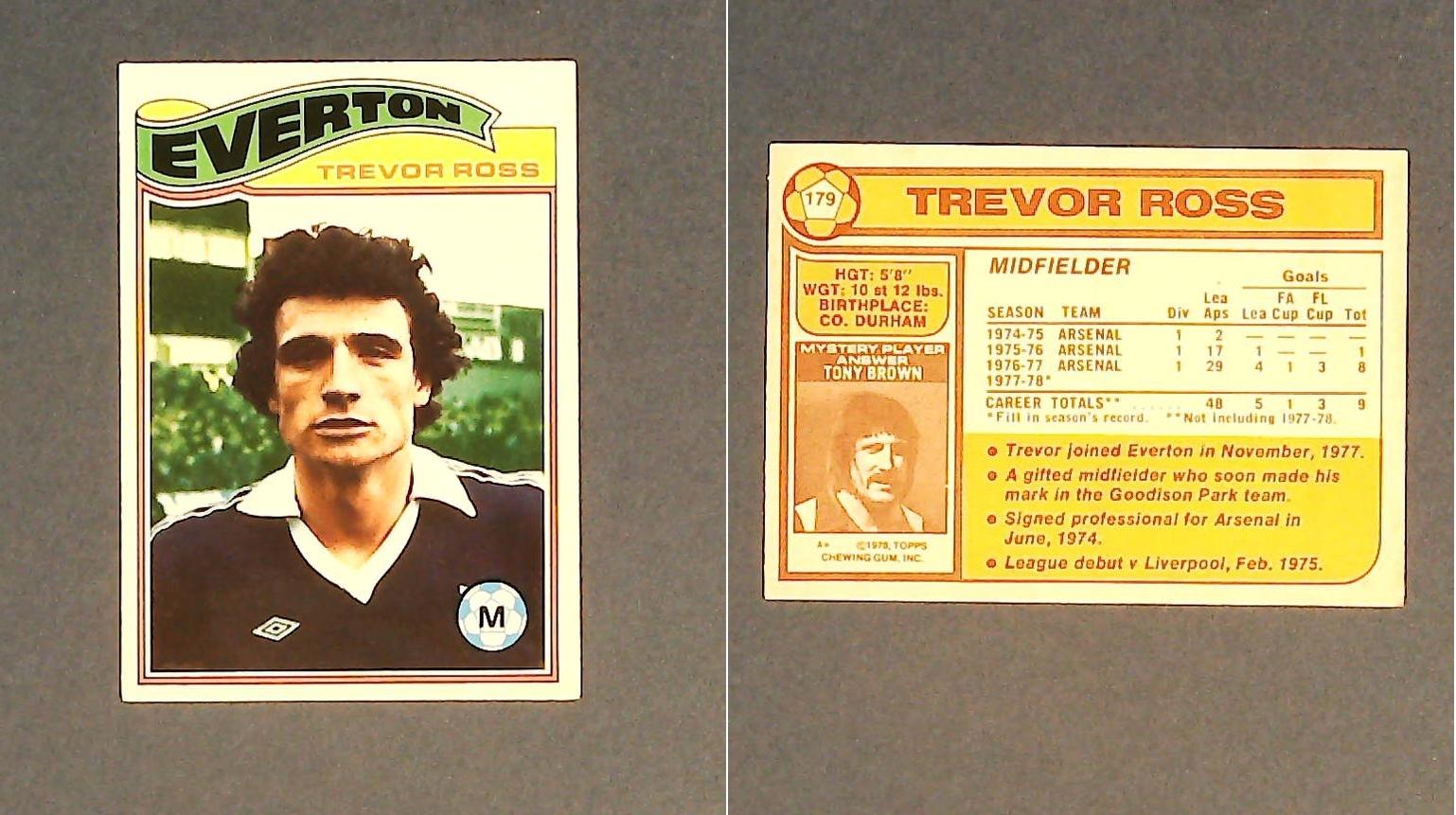Topps Chewing Gum Orange Back Football Cards - 1978 No 179 Trevor Ross Everton