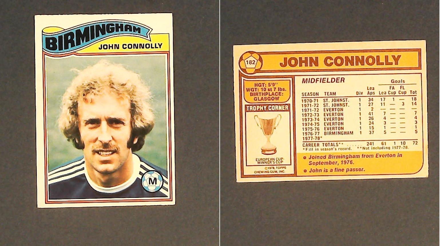 Topps Chewing Gum Orange Back Football Cards - 1978 No 182 John Connolly Birmingham City