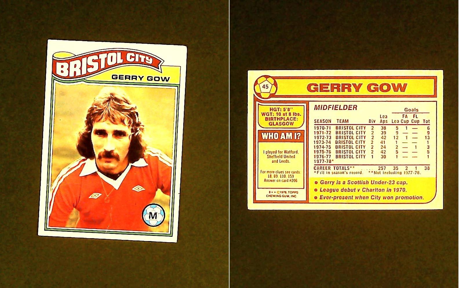 Topps Chewing Gum Orange Back Football Cards - 1978 No. 45 Gerry Gow Bristol City