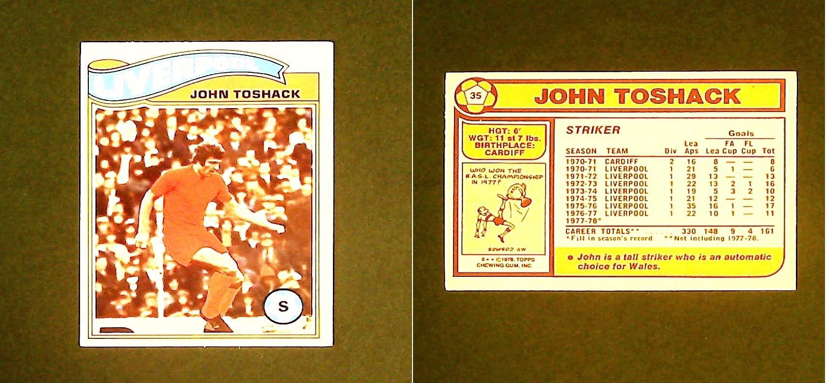 Topps Chewing Gum Orange Back Football Cards - 1978 No.35 John Toshack Liverpool