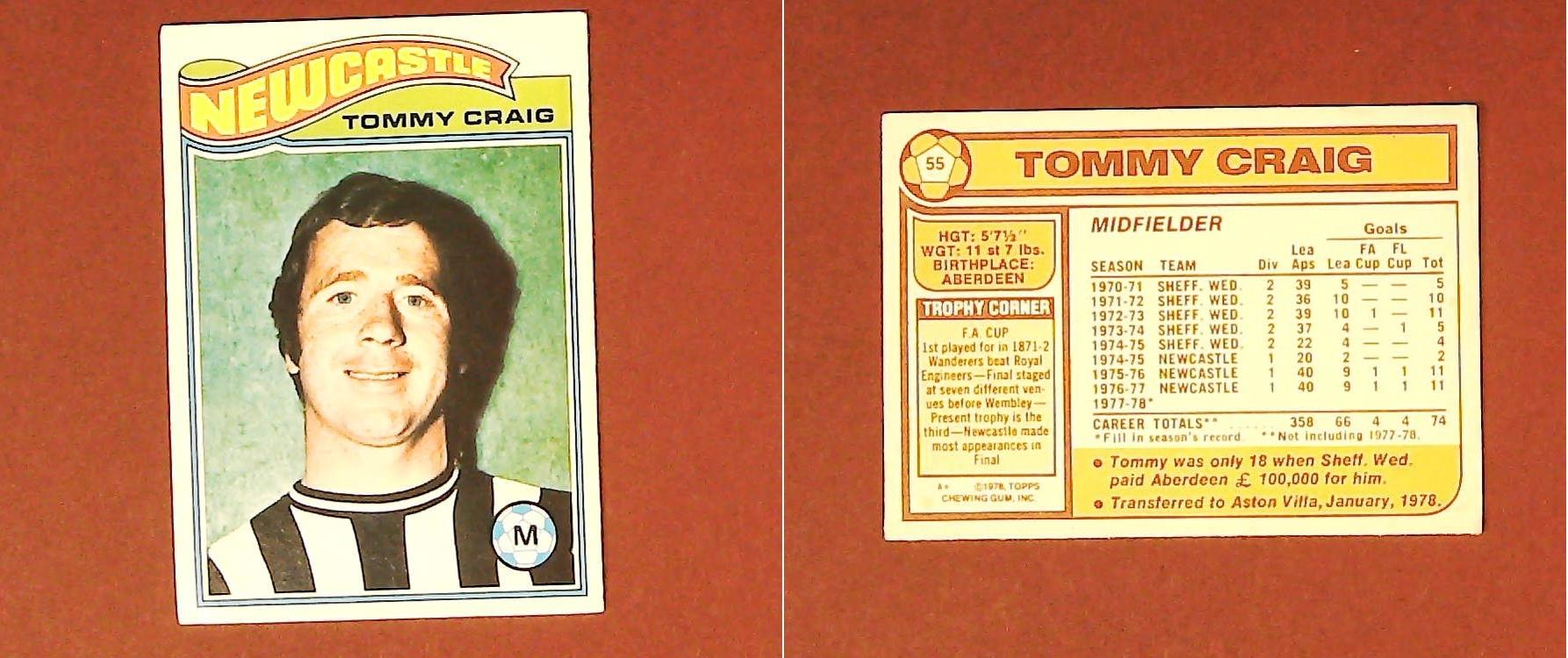 Topps Chewing Gum Orange Back Football Cards - 1978 No.55 Tommy Craig Newcastle United