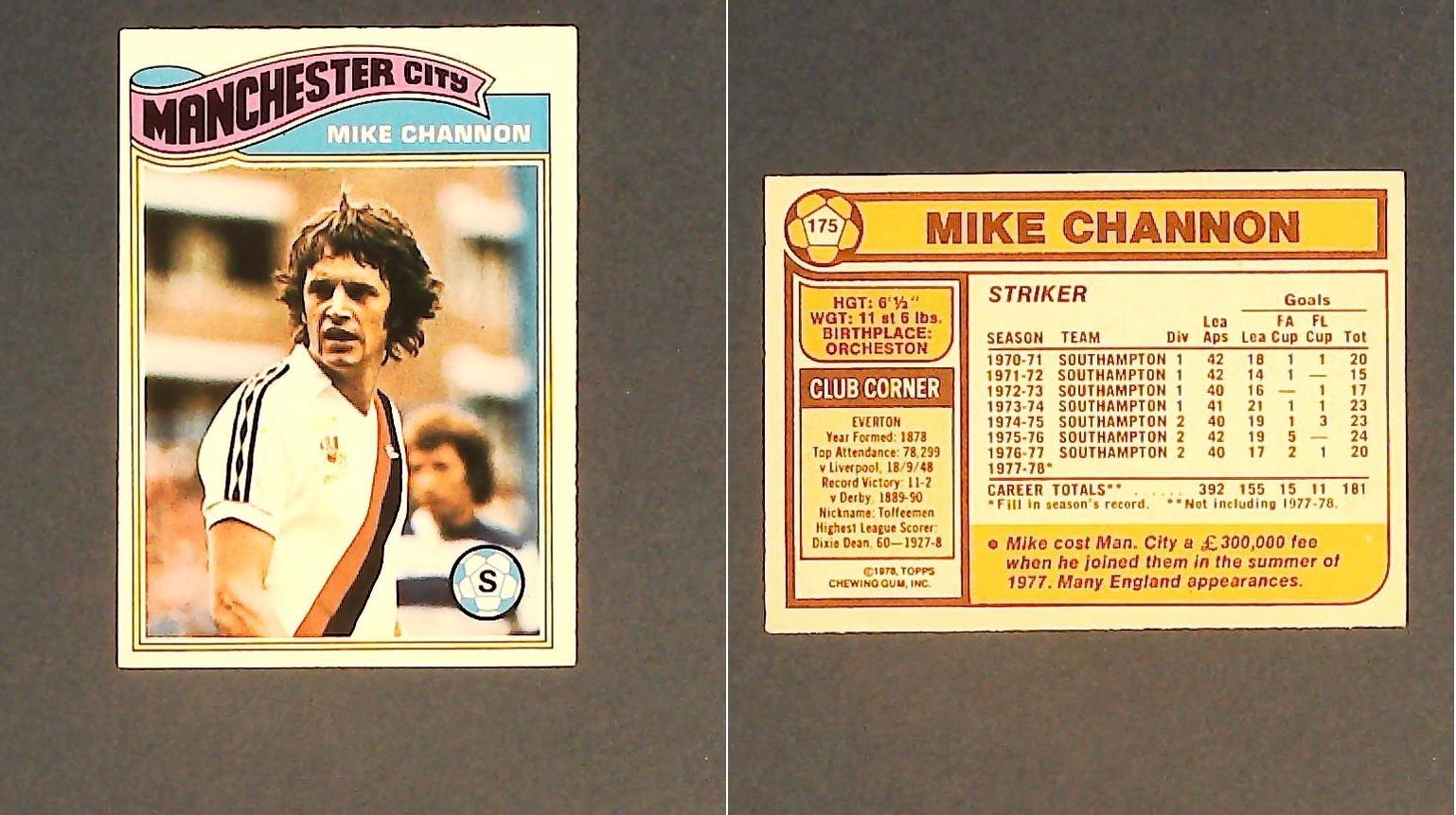 Topps Chewing Gum Orange Back Football Cards - 1978 No 175 Mick Channon Manchester City