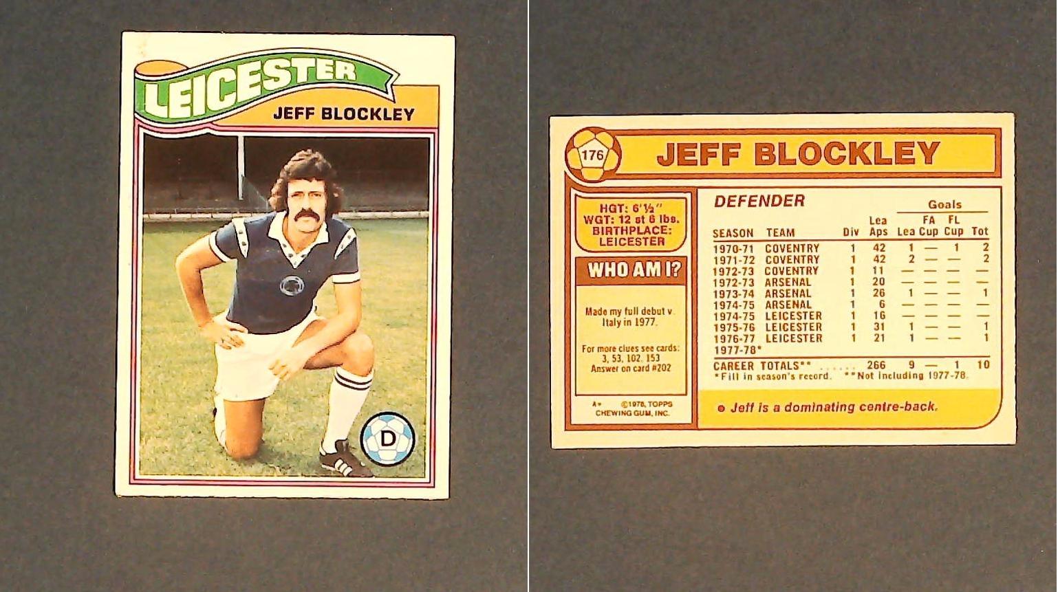 Topps Chewing Gum Orange Back Football Cards - 1978 No 176 Jeff Blockley Leicester City